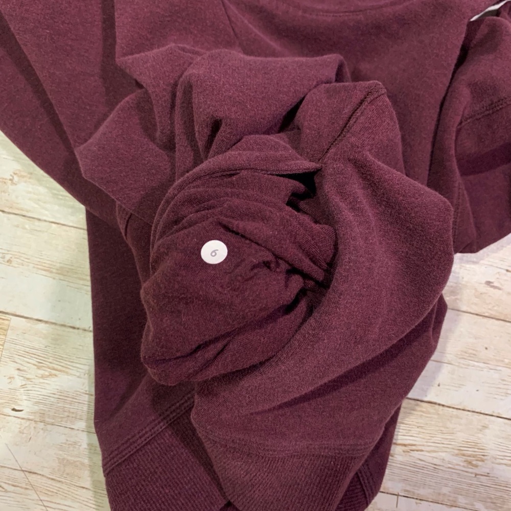 Lululemon Stress Less Hoodie Funnel Neck Pocket Heathered Bordeaux Drama Size 6 - Picture 4 of 10